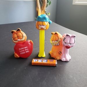 Vintage Garfield Pez (Pez candy) & 2 Rubber Garfield Figurines